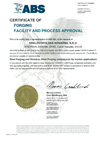 Certifikovaný systém výrobce polotovaru (výkovku) dle podmínek American Bureau of Shipping